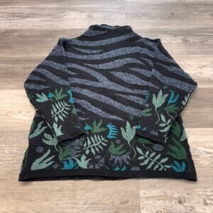 The National Trust Multicolor Womens L Zebra Leaf Print Mock Neck Knit Sweater